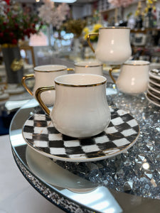 Checkered Saucers /Coffee Cup set (6)