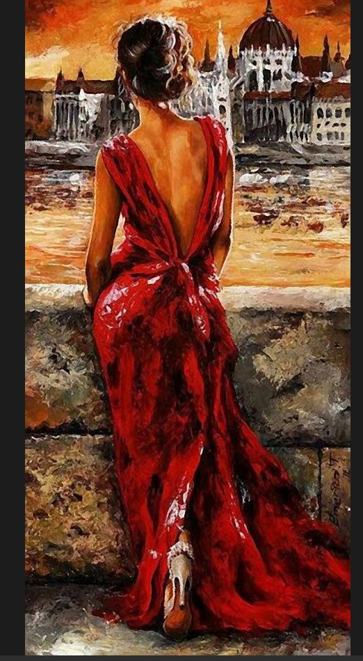 Girl In Red Dress Canvas
