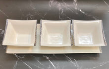 Load image into Gallery viewer, 4 Pieces Set  Platter With Bowls ,White /silver
