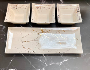 4 Pieces Set, Platter With Bowls , Marble Design