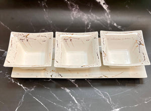 4 Pieces Set, Platter With Bowls , Marble Design