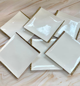Desert Plates set(6 PC) White Porcelain 8" With Gold Rim