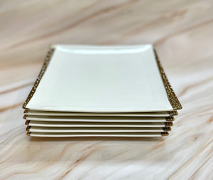 Dinner Plates set(6 PC) White Porcelain 10" With Gold Rim