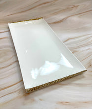 Load image into Gallery viewer, Porcelain Rectangle Platter (16&quot;/7.5&quot;) White/Gold (WG)
