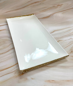 Porcelain Rectangle Platter (16"/7.5") White/Gold (WG)