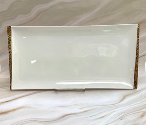 Porcelain Rectangle Platter (16"/7.5") White/Gold (WG)