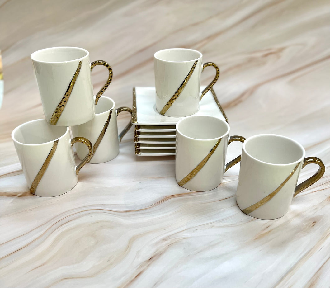 Porcelain Coffee Cup set(6 sets) ,White/Gold (145ml)