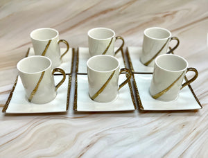 Porcelain Coffee Cup set(6 sets) ,White/Gold (145ml)