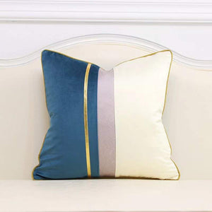luxury large Sofa Plaid silver &gold, Velvet Pillow Cover(BLUE)