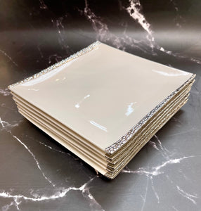 Dinner Plates set(6 PC) White Porcelain 10" With Silver Rim
