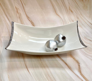 Porcelain Fruit Bowl (13". H:4") White /Silver