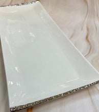 Load image into Gallery viewer, Porcelain Rectangle Platter (16&quot;.6&quot;) White/Silver
