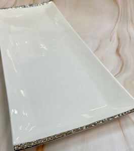 Porcelain Rectangle Platter (16".8") White/Silver