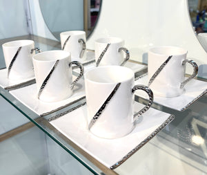 Porcelain Coffee Cup set(6 sets) ,White/Silver (145ml)