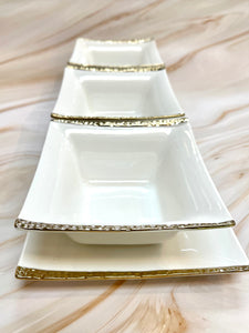 4 Pieces Set Platter With Bowls ,White /Gold