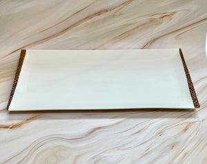 Porcelain Rectangle Platter (16"/7.5") White/Gold (WG)